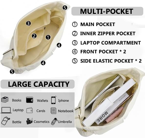 SlingBelle Messenger Bag Large Canvas Hobo Crossbody Tote for Women/Men, Shoulder Laptop Bag with Multi Pockets for Work,Travel