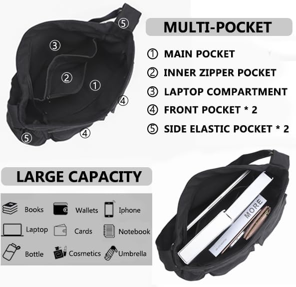 SlingBelle Messenger Bag Large Canvas Hobo Crossbody Tote for Women/Men, Shoulder Laptop Bag with Multi Pockets for Work,Travel