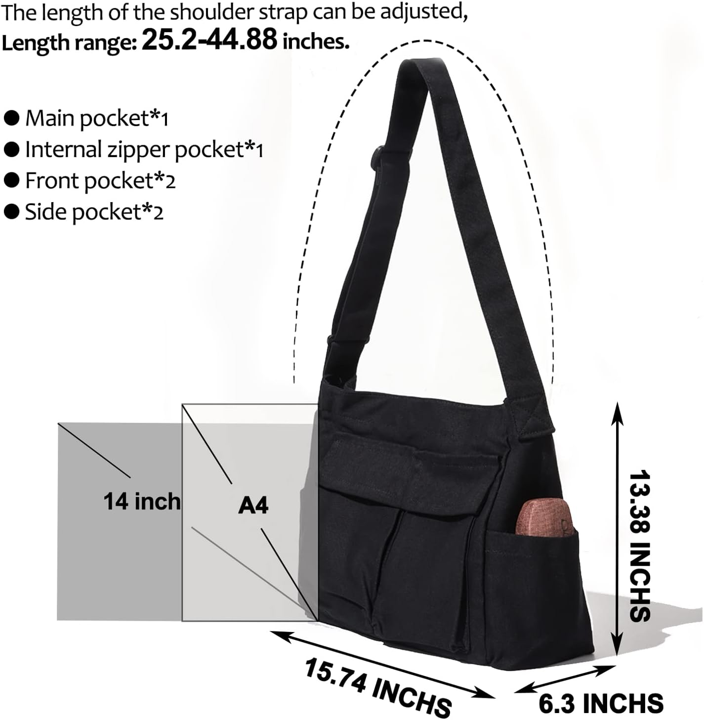 SlingBelle Messenger Bag Large Canvas Hobo Crossbody Tote for Women/Men, Shoulder Laptop Bag with Multi Pockets for Work,Travel