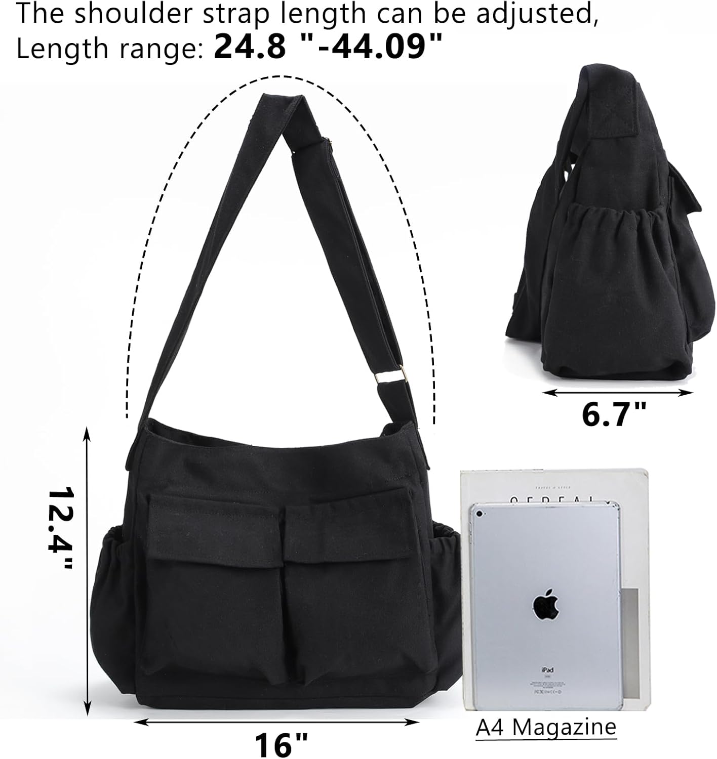 SlingBelle Messenger Bag Large Canvas Hobo Crossbody Tote for Women/Men, Shoulder Laptop Bag with Multi Pockets for Work,Travel