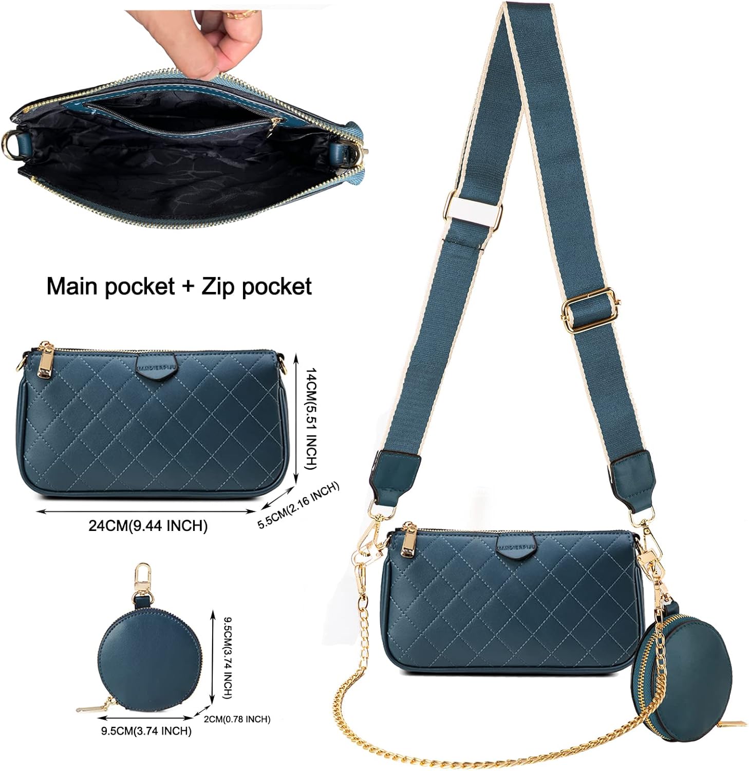 VODIU Small Crossbody Bags for Women With Coin Cute Purse Multipurpose Golden Chain Shoulder Bag Small Square