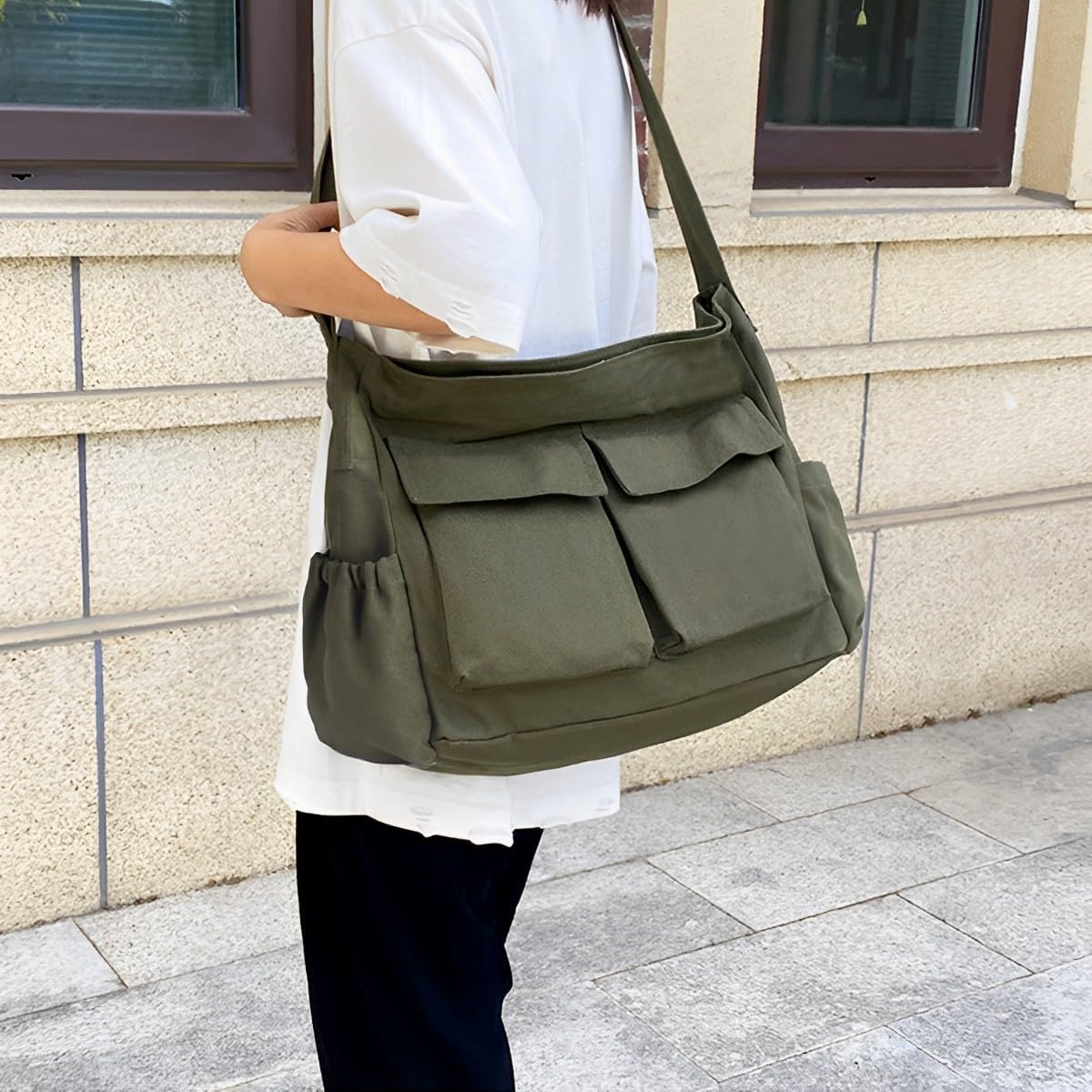 SlingBelle Messenger Bag Large Canvas Hobo Crossbody Tote for Women/Men, Shoulder Laptop Bag with Multi Pockets for Work,Travel