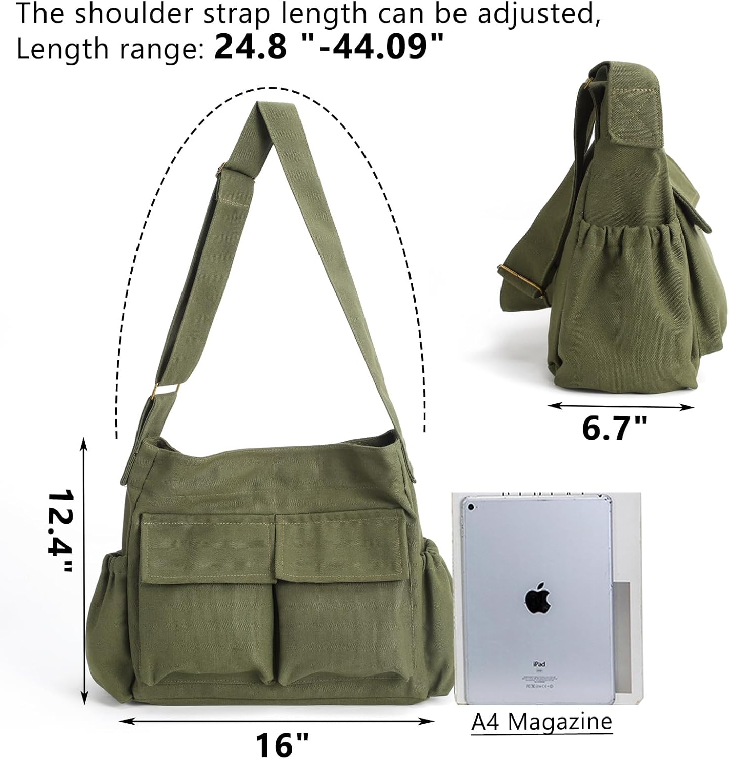 SlingBelle Messenger Bag Large Canvas Hobo Crossbody Tote for Women/Men, Shoulder Laptop Bag with Multi Pockets for Work,Travel